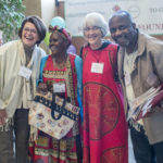 Sheilagh and Margaret from the Camrose Grateful Grannies with Maude and Daniel, guests from Zimbabawe